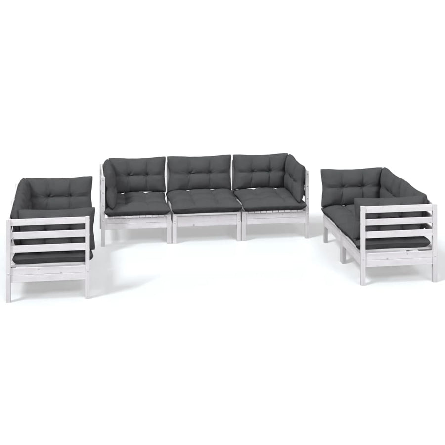 7-Delige Loungeset Met Kussens Massief Grenenhout Wit