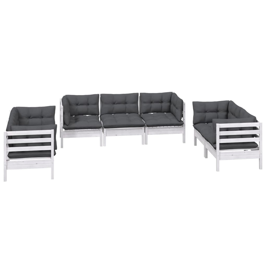 7-Delige Loungeset Met Kussens Massief Grenenhout Wit