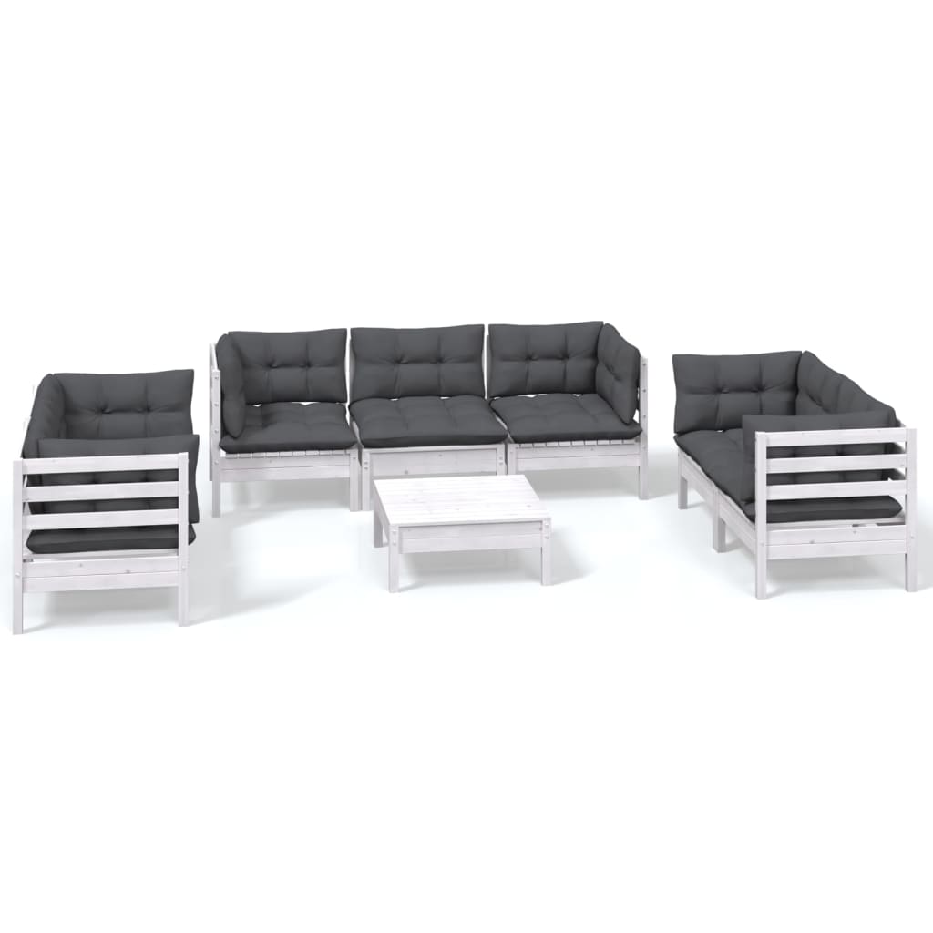 8-Delige Loungeset Met Kussens Massief Grenenhout Wit