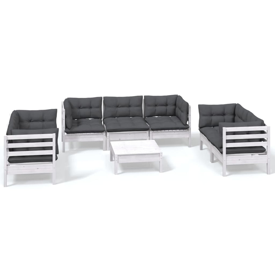 8-Delige Loungeset Met Kussens Massief Grenenhout Wit