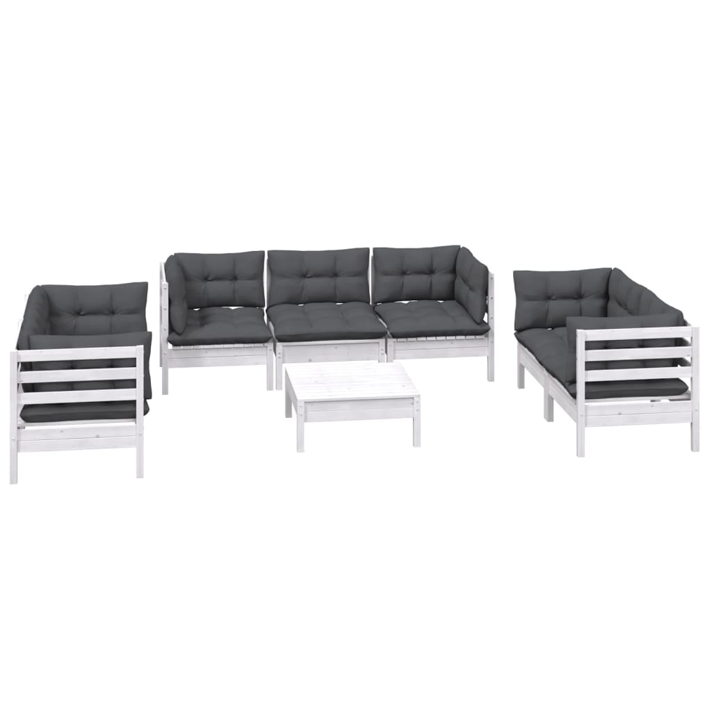 8-Delige Loungeset Met Kussens Massief Grenenhout Wit