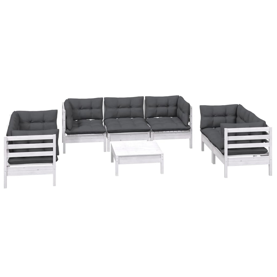 8-Delige Loungeset Met Kussens Massief Grenenhout Wit