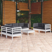 Loungeset 8-delig massief grenenhout wit antraciet kussens