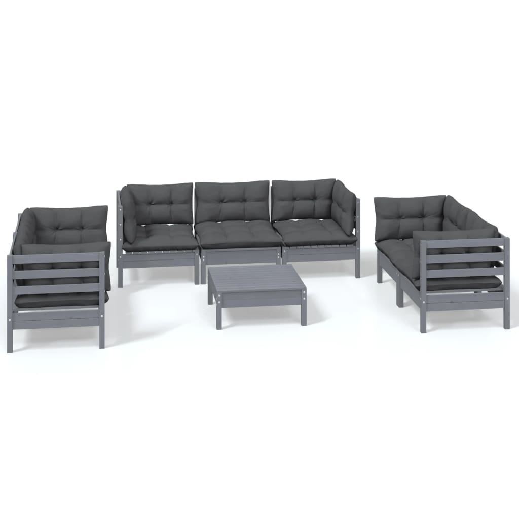8-Delige Loungeset Met Kussens Massief Grenenhout Grijs