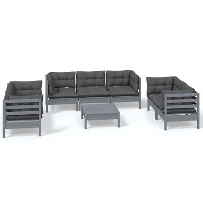 8-Delige Loungeset Met Kussens Massief Grenenhout Grijs