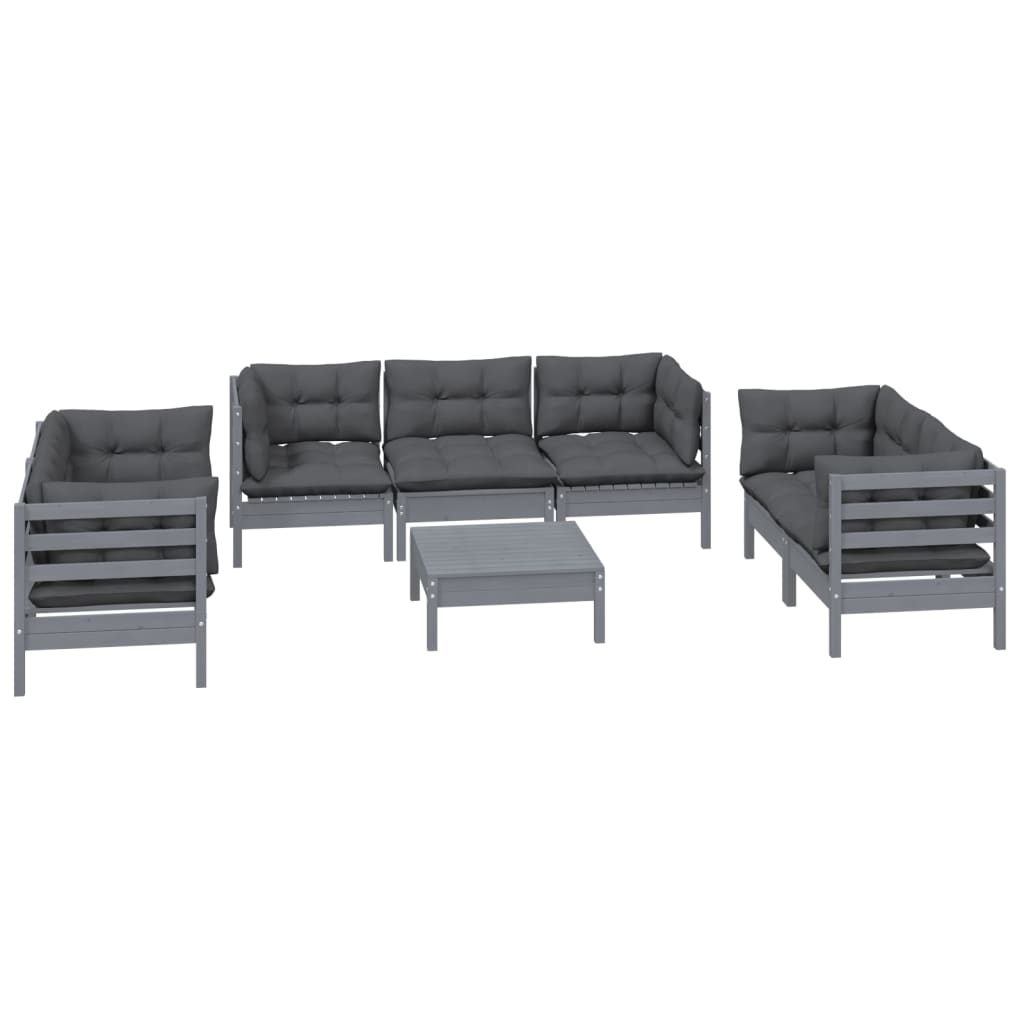 8-Delige Loungeset Met Kussens Massief Grenenhout Grijs