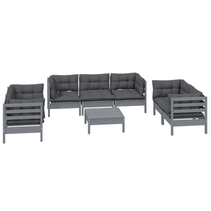 8-Delige Loungeset Met Kussens Massief Grenenhout Grijs
