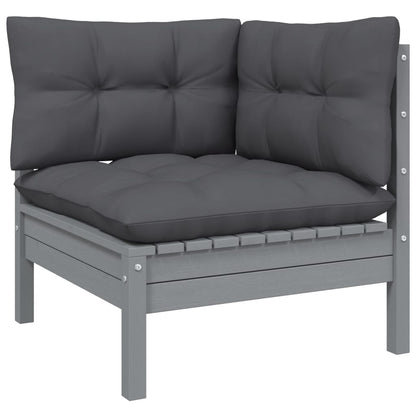 8-Delige Loungeset Met Kussens Massief Grenenhout Grijs