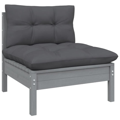 8-Delige Loungeset Met Kussens Massief Grenenhout Grijs