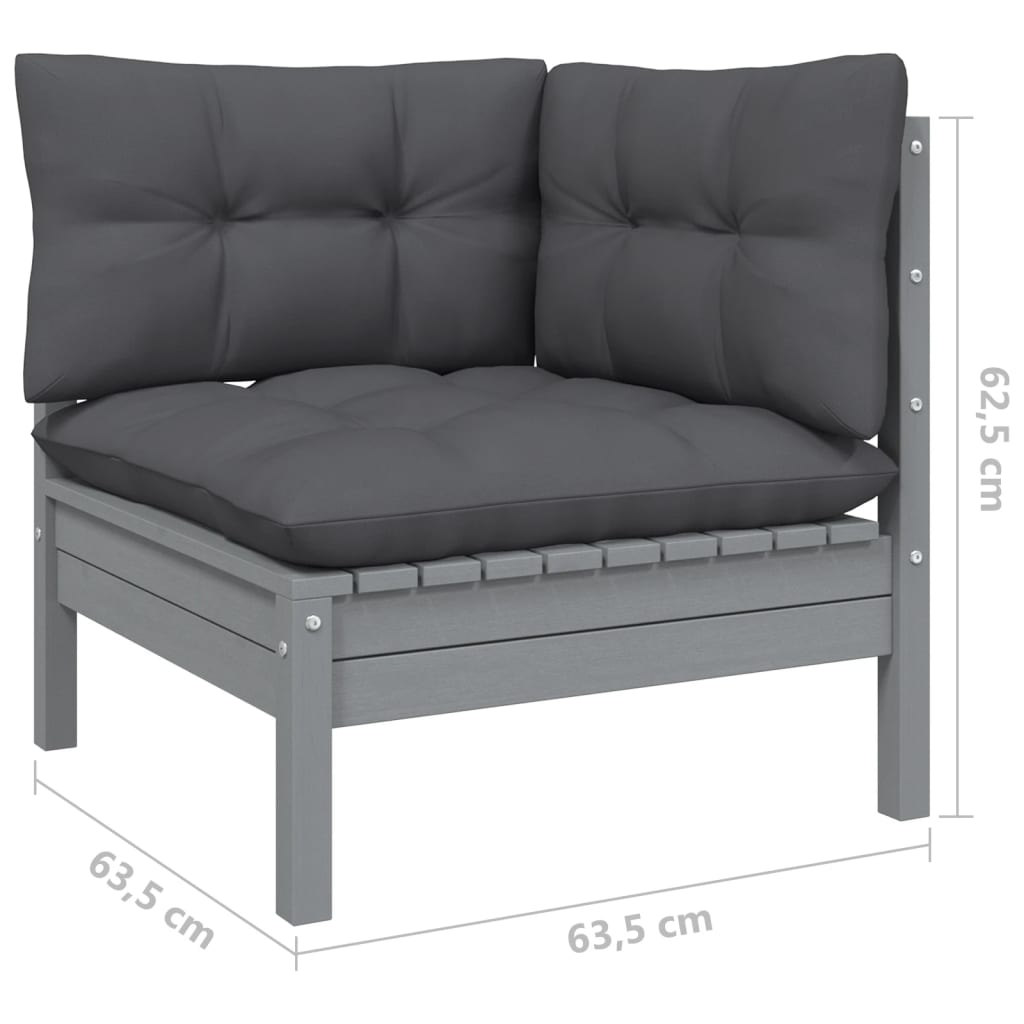 8-Delige Loungeset Met Kussens Massief Grenenhout Grijs