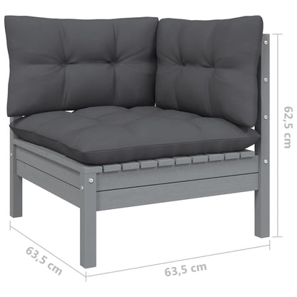 8-Delige Loungeset Met Kussens Massief Grenenhout Grijs
