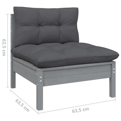 8-Delige Loungeset Met Kussens Massief Grenenhout Grijs