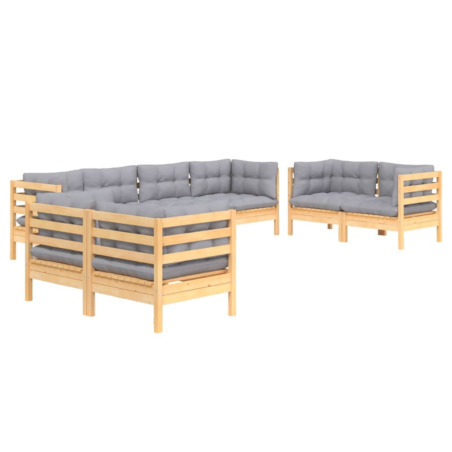 8-Delige Loungeset Met Grijze Kussens Grenenhout Bruin en grijs