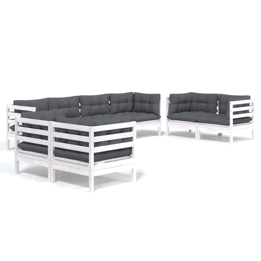 8-Delige Loungeset Met Kussens Massief Grenenhout Wit