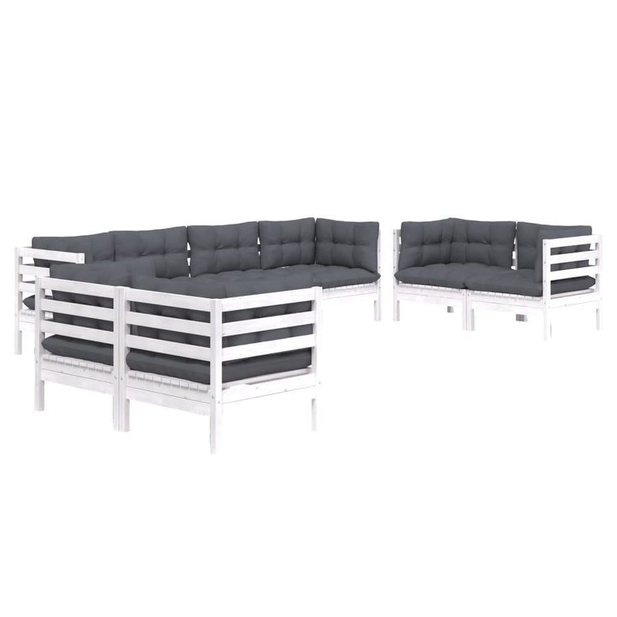 8-Delige Loungeset Met Kussens Massief Grenenhout Wit
