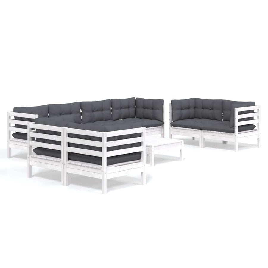 9-Delige Loungeset Met Kussens Massief Grenenhout Wit