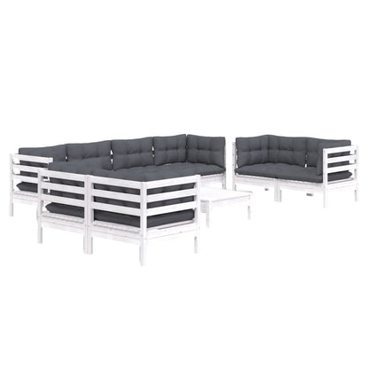 9-Delige Loungeset Met Kussens Massief Grenenhout Wit