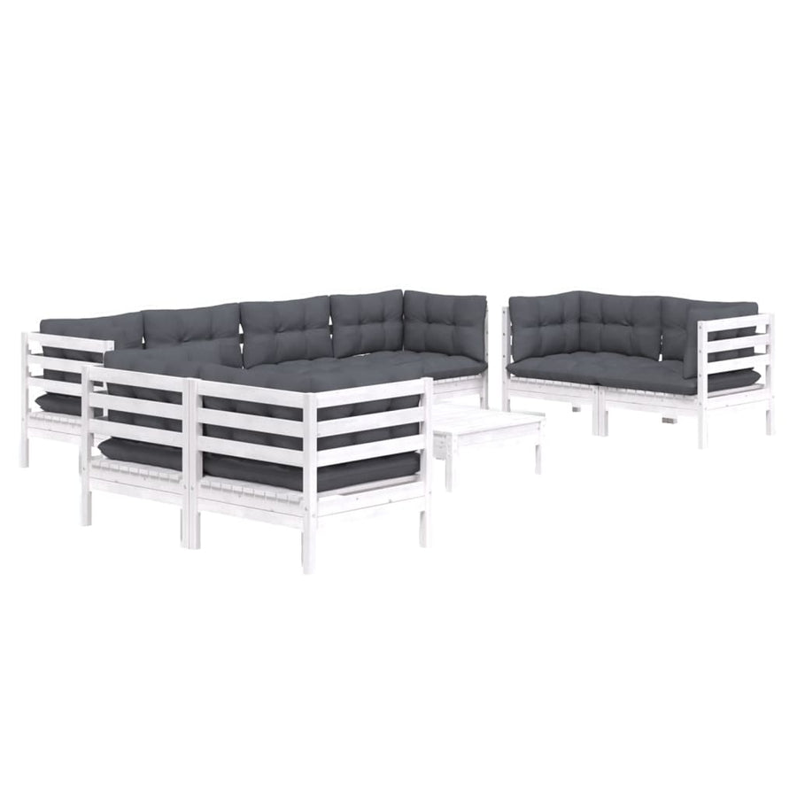 9-Delige Loungeset Met Kussens Massief Grenenhout Wit