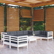 Loungeset 9-delig massief grenenhout wit