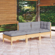 Loungeset 3-delig massief grenenhout grijs