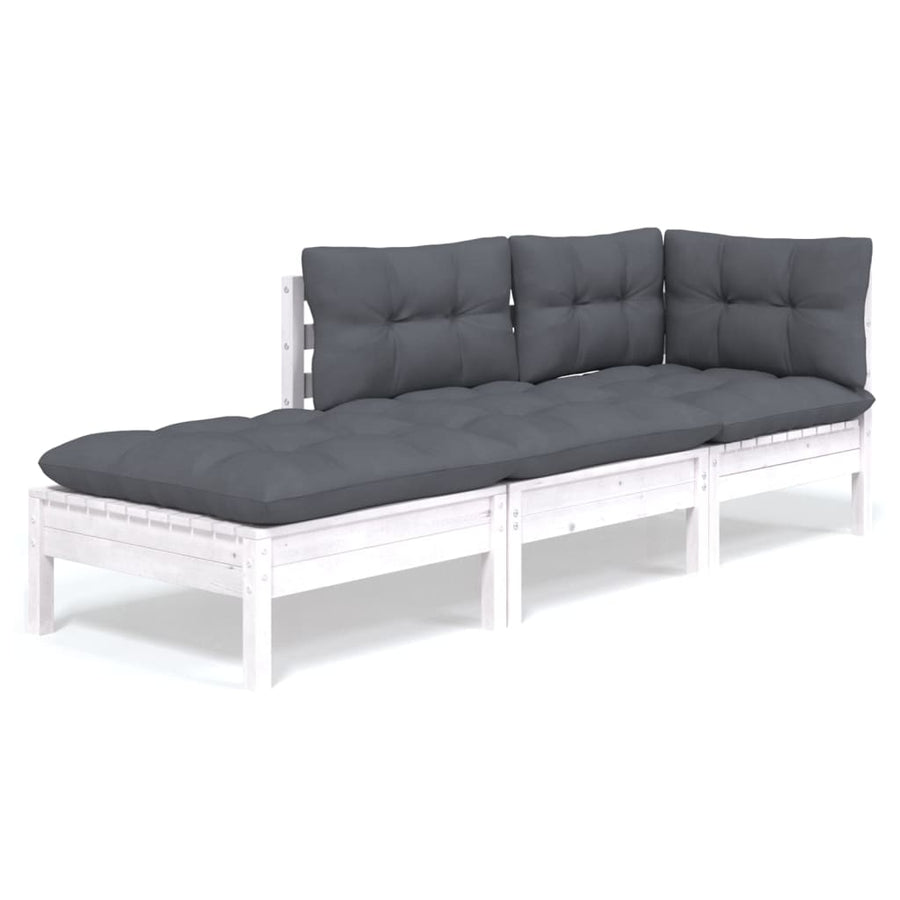 3-Delige Loungeset Met Kussens Massief Grenenhout Wit