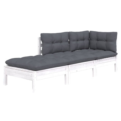 3-Delige Loungeset Met Kussens Massief Grenenhout Wit