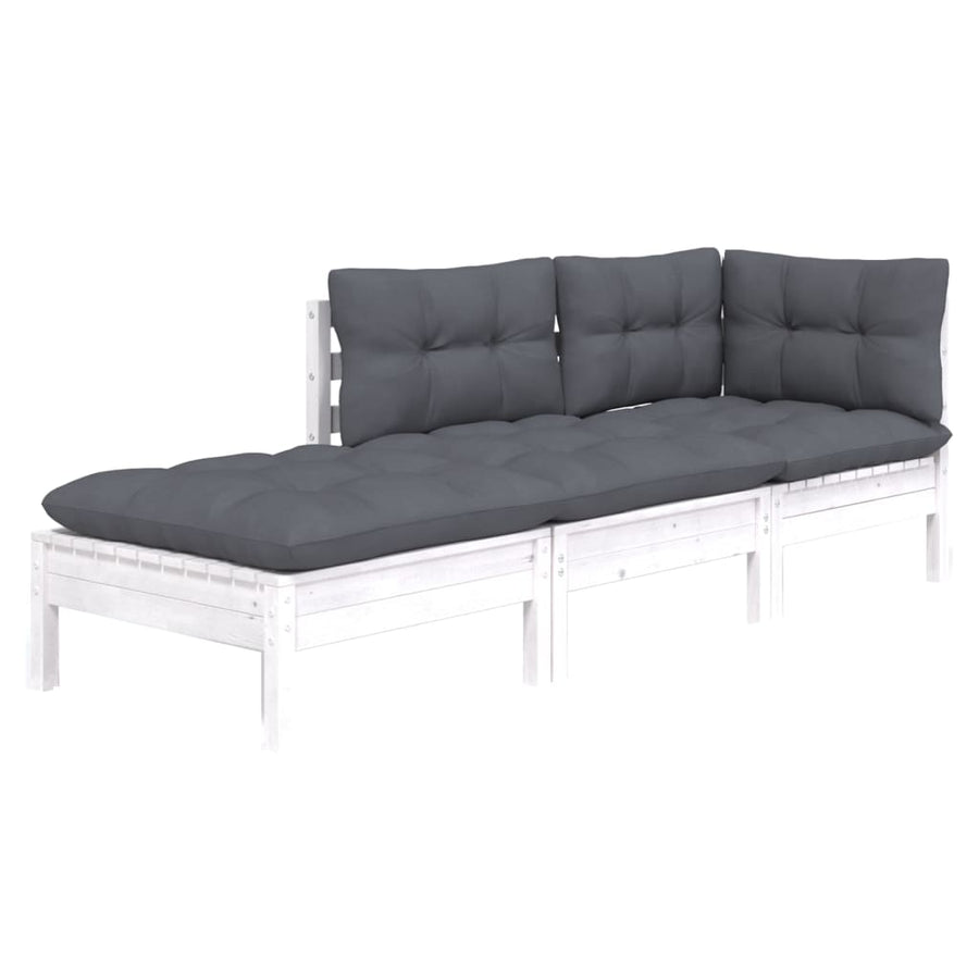 3-Delige Loungeset Met Kussens Massief Grenenhout Wit