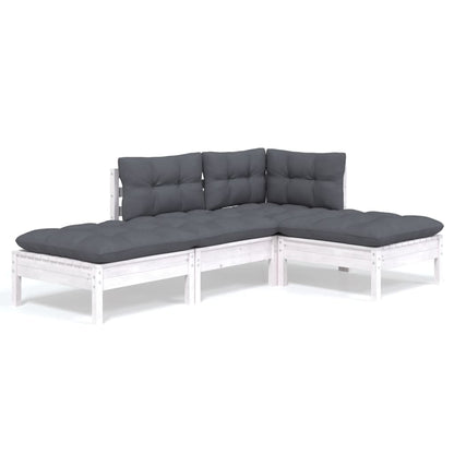 4-Delige Loungeset Met Kussens Massief Grenenhout Wit