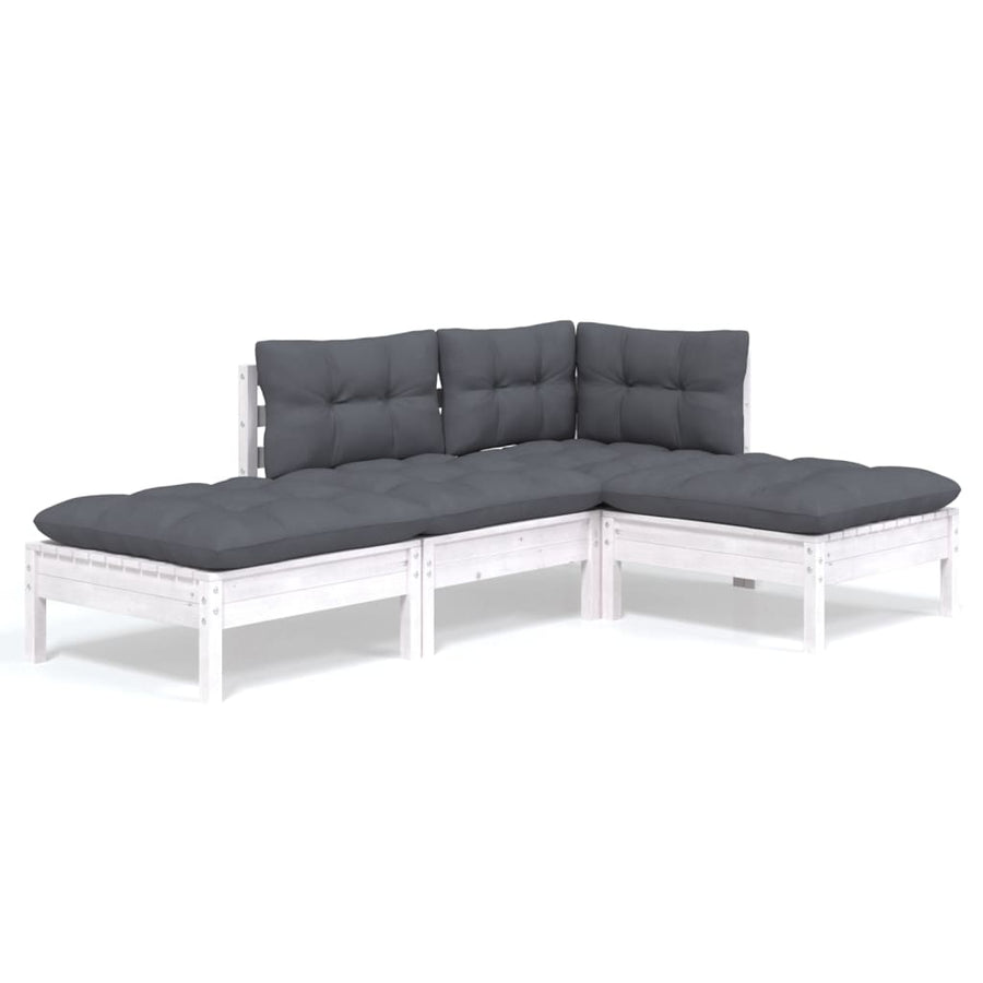 4-Delige Loungeset Met Kussens Massief Grenenhout Wit