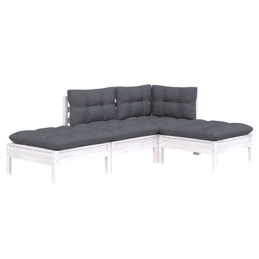 4-Delige Loungeset Met Kussens Massief Grenenhout Wit