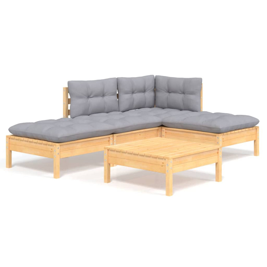 -Delige Loungeset Met Grijze Kussens Grenenhout Bruin en grijs