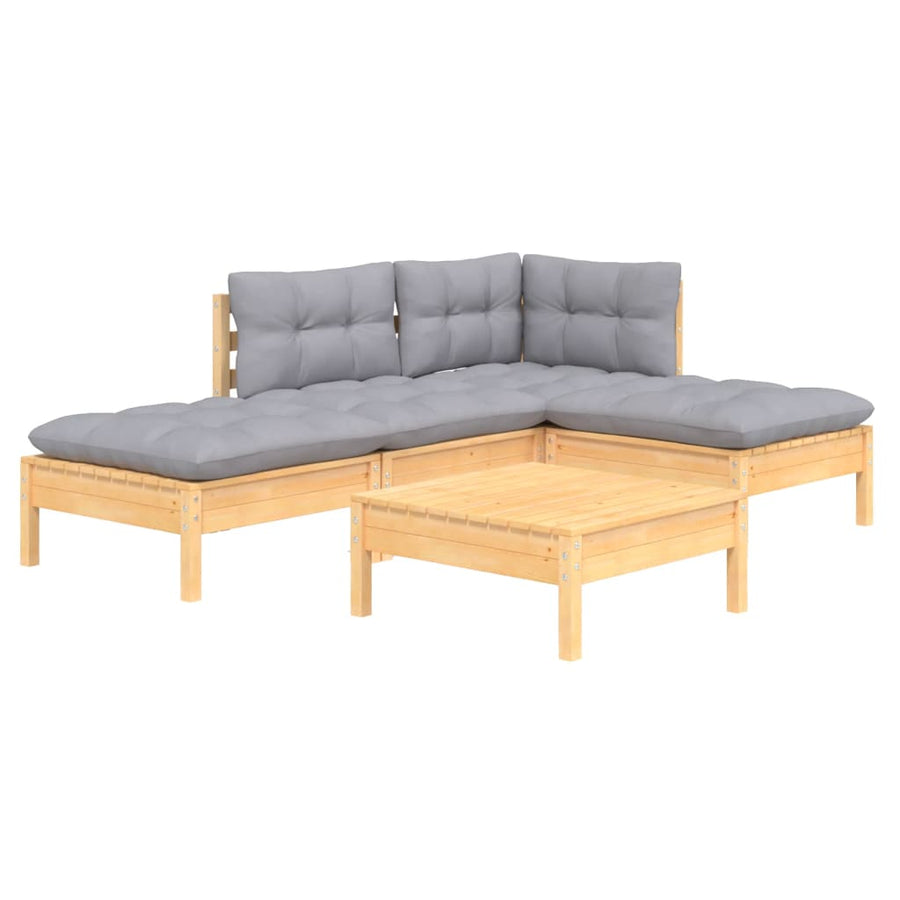-Delige Loungeset Met Grijze Kussens Grenenhout Bruin en grijs