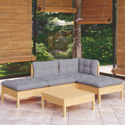 5-piece Lounge Set with Grey Cushions Pine Wood