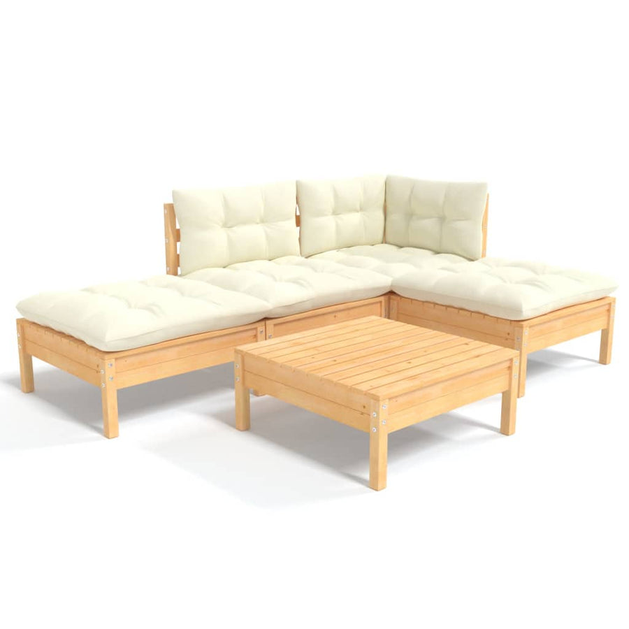 -Delige Loungeset Met Kleurige Kussens Grenenhout Bruin en crème