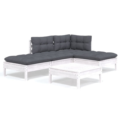 -Delige Loungeset Met Kussens Grenenhout Wit