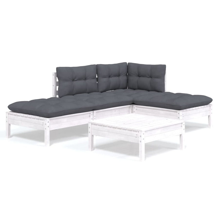 -Delige Loungeset Met Kussens Grenenhout Wit