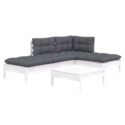 -Delige Loungeset Met Kussens Grenenhout Wit