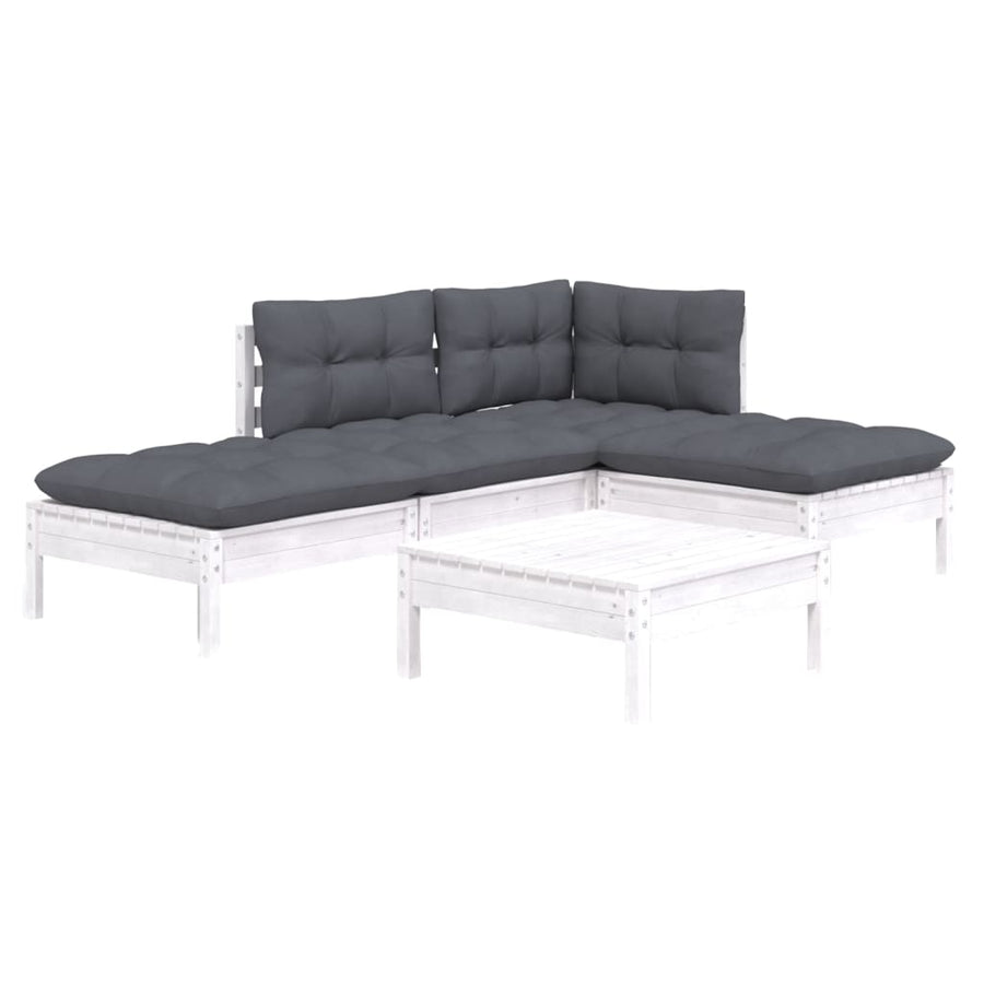 -Delige Loungeset Met Kussens Grenenhout Wit