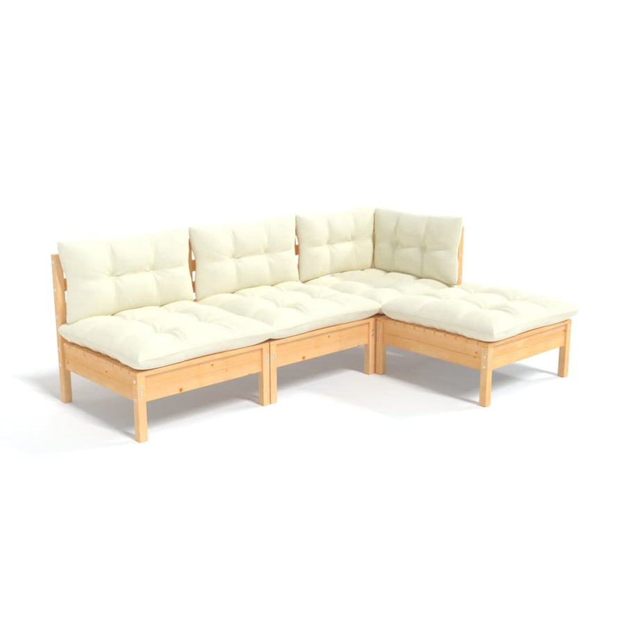 4-delige Loungeset met crèmekleurige kussens grenenhout Bruin en crème