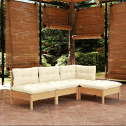 Loungeset 4-delig grenenhout crème kussens