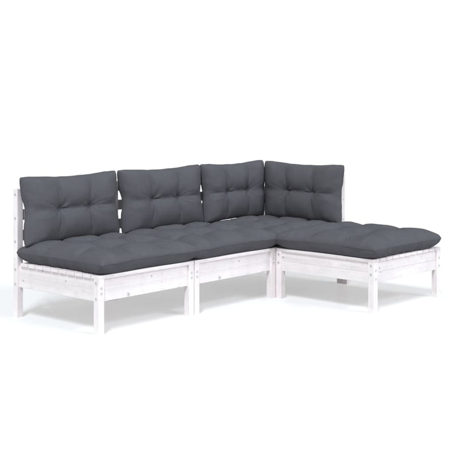 4-delige Loungeset met kussens grenenhout wit Wit