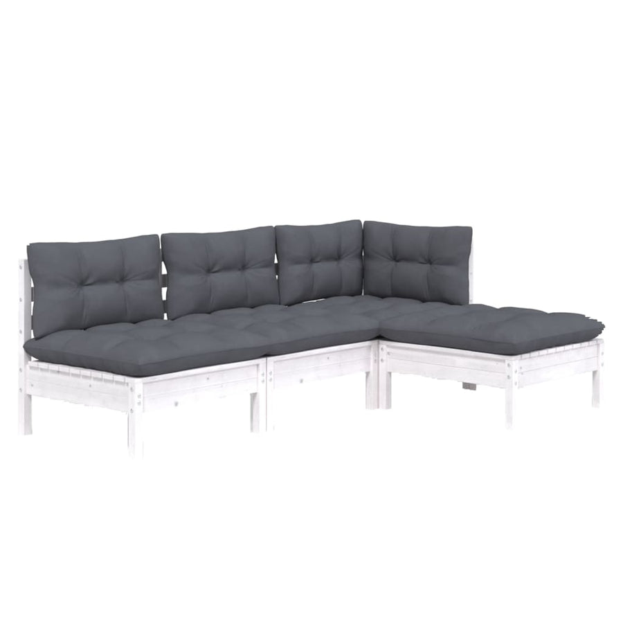 4-delige Loungeset met kussens grenenhout wit Wit