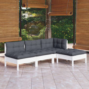 Loungeset 4-delig grenenhout wit met kussens