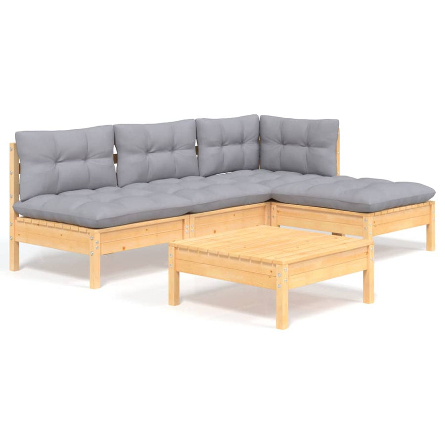 -Delige Loungeset Met Grijze Kussens Grenenhout Bruin en grijs