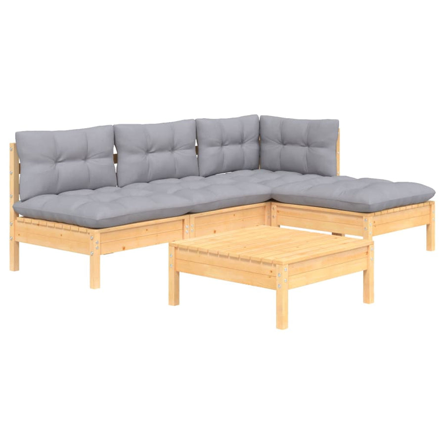 -Delige Loungeset Met Grijze Kussens Grenenhout Bruin en grijs