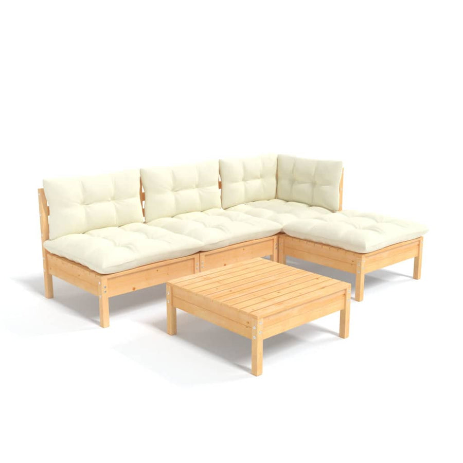 -Delige Loungeset Met Kleurige Kussens Grenenhout Bruin en crème