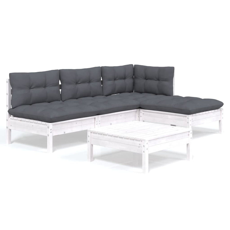 -Delige Loungeset Met Kussens Grenenhout Wit