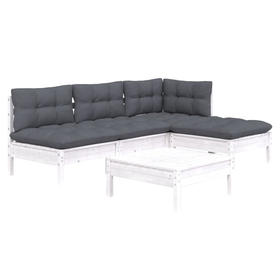 -Delige Loungeset Met Kussens Grenenhout Wit