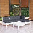 -Delige Loungeset Met Kussens Grenenhout Wit