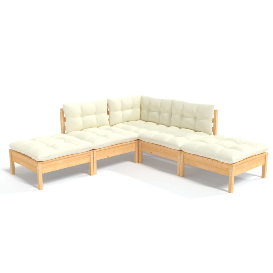 -Delige Loungeset Met Kleurige Kussens Grenenhout Bruin en crème